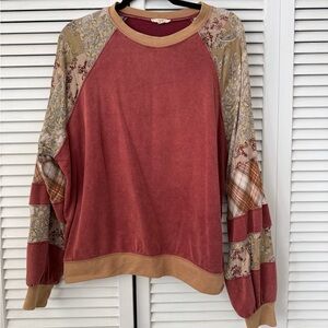 Easel Burgundy and Beige Patchwork Sweatshirt